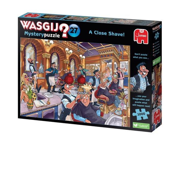 Produktbild: Jumbo 1110100593 - Wasgij Mystery 27, A Close Shave!, Um Haaresbreite!, Comic-Puzzle, 1000 Teile