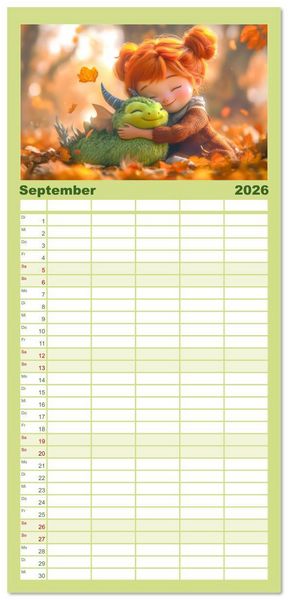 Produktbild: Familienplaner 2026 - Drachen - Verspielt und fluffig mit 5 Spalten (Wandkalender, 21 x 45 cm) CALVENDO