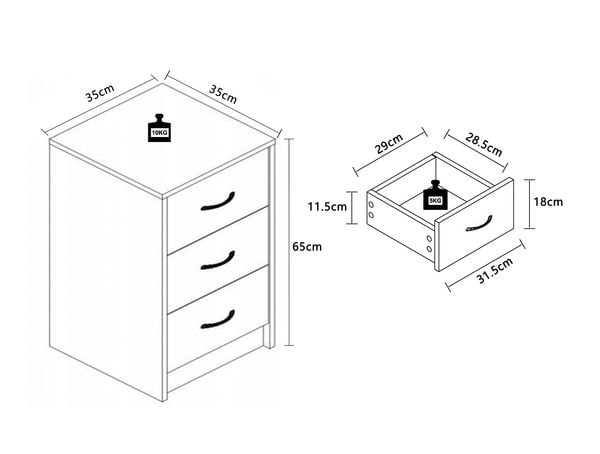 Produktbild: Holz Nachtschrank Nachttisch Schublade Boxal Maxi