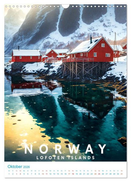 Produktbild: Lofoten - Old School Poster Style (Wandkalender 2026 DIN A3 hoch), CALVENDO Monatskalender