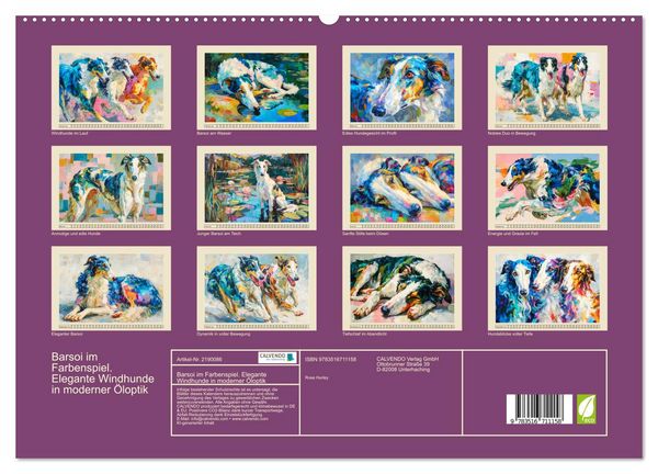 Produktbild: Barsoi im Farbenspiel. Elegante Windhunde in moderner &Ouml;loptik (hochwertiger Premium Wandkalender 2026 DIN A2 quer), Kunstdruck in Hochglanz