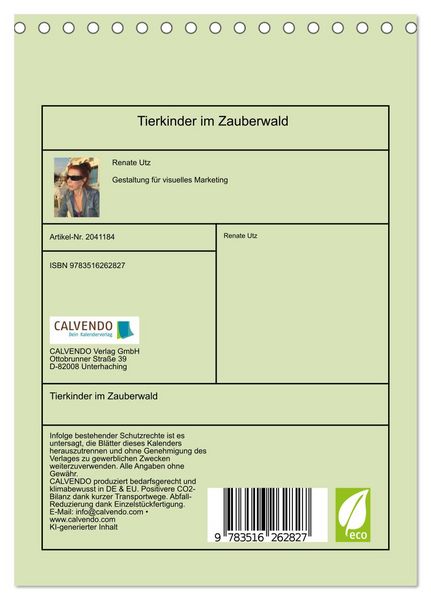 Produktbild: Tierkinder im Zauberwald (Tischkalender 2026 DIN A5 hoch), CALVENDO Monatskalender