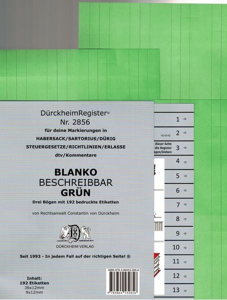 Produktbild: D&uuml;rckheimRegister&reg; BLANKO-GR&Uuml;N beschreibbar f&uuml;r deine Gesetze