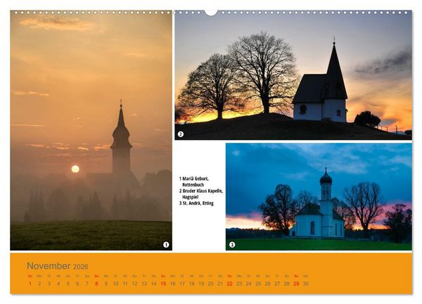 Produktbild: Kirchen und Kapellen als Ausflugsziele (Wandkalender 2026 DIN A2 quer), CALVENDO Monatskalender