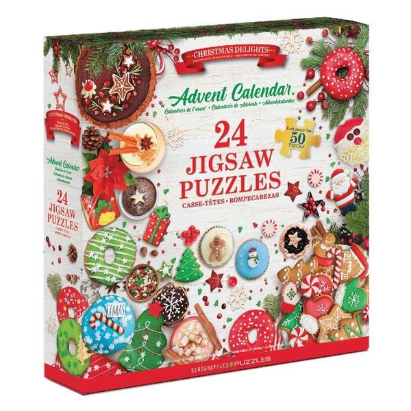 Eurographics 9924-5811 - Adventskalender Christmas Delights (Köstlichkeiten), 24 Puzzles je 50 Teile