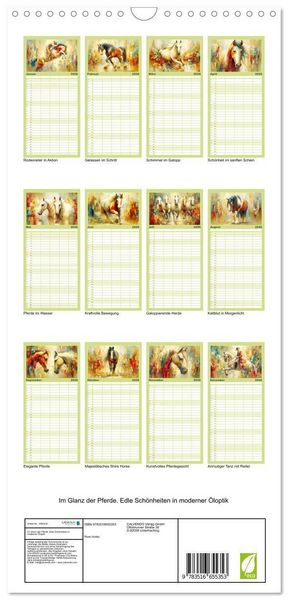 Produktbild: Familienplaner 2026 - Im Glanz der Pferde. Edle Sch&ouml;nheiten in moderner &Ouml;loptik mit 5 Spalten (Wandkalender, 21 x 45 cm) CALVENDO
