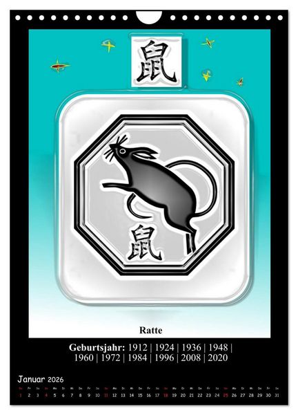 Produktbild: Chinesisches Horoskop (Wandkalender 2026 DIN A4 hoch), CALVENDO Monatskalender