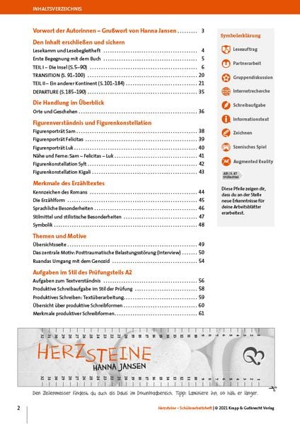 Produktbild: Herzsteine &ndash; Hanna Jansen &ndash; Sch&uuml;lerarbeitsheft &ndash; Realschule