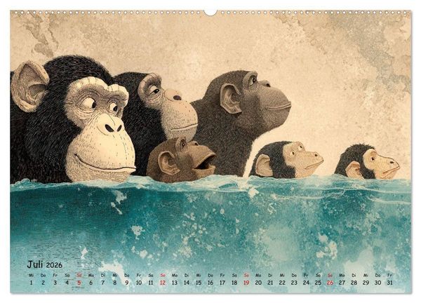 Produktbild: Verr&uuml;ckte Affenwelt (hochwertiger Premium Wandkalender 2026 DIN A2 quer), Kunstdruck in Hochglanz