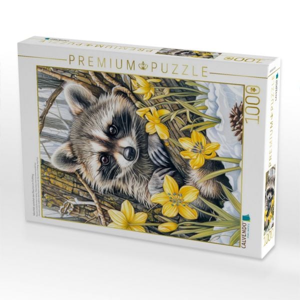 Produktbild: CALVENDO Puzzle Waschb&auml;r zwischen den B&auml;umen im Fr&uuml;hling. | 1000 Teile Lege-Gr&ouml;&szlig;e 64x48cm Foto-Puzzle f&uuml;r gl&uuml;ckliche Stunden