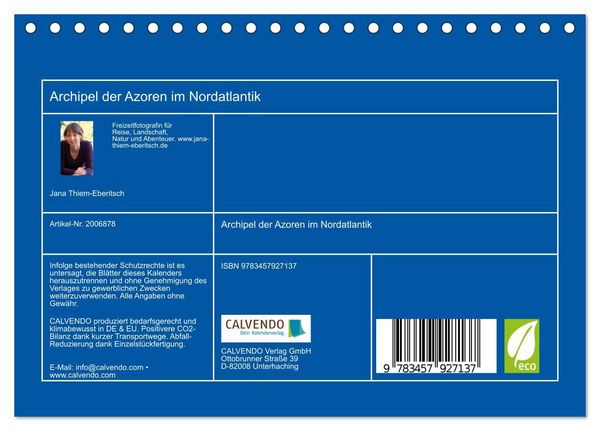 Produktbild: Archipel der Azoren im Nordatlantik (Tischkalender 2026 DIN A5 quer), CALVENDO Monatskalender