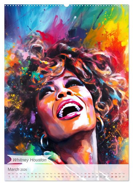 Produktbild: Music legends in magic art (High Quality Premium Wall Calendar 2026 DIN A2 portrait),CALVENDO 12 Month Wall Calendar