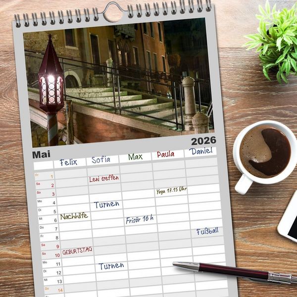 Produktbild: Familienplaner 2026 - Venedig bei Nacht mit 5 Spalten (Wandkalender, 21 x 45 cm) CALVENDO