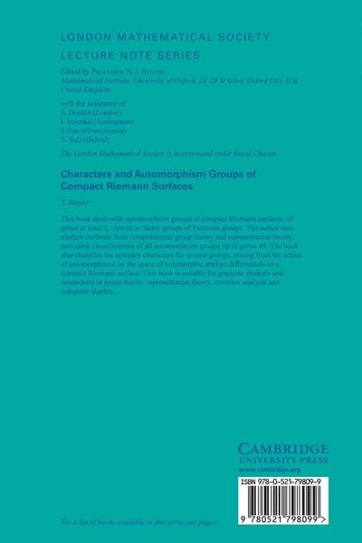 Produktbild: Characters and Automorphism Groups of Compact Riemann Surfaces