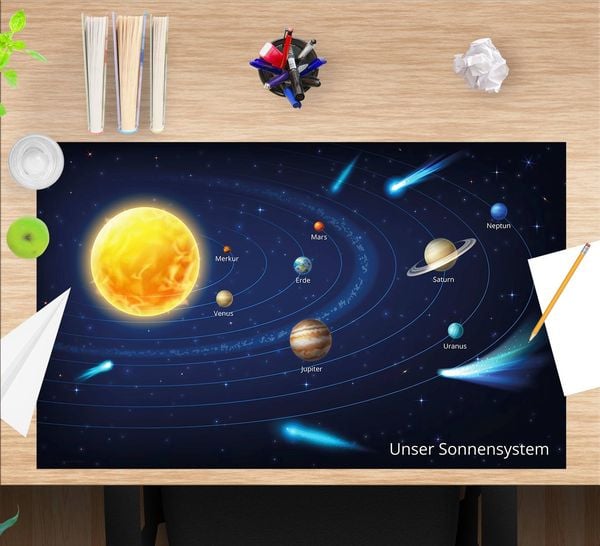 Produktbild: Cover-your-desk Schreibtischunterlage f&uuml;r Kinder und Erwachsene Unser Sonnensystem, aus hochwertigem Vinyl , 65 x 40 cm