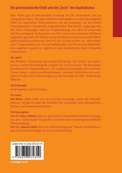 Produktbild: Die protestantische Ethik und der "Geist" des Kapitalismus