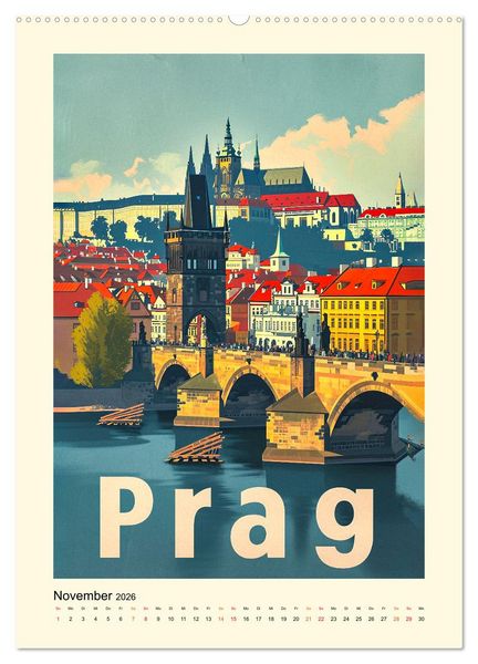 Produktbild: Metropolen Retro-Kalender (Wandkalender 2026 DIN A2 hoch), CALVENDO Monatskalender