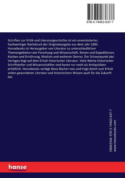 Produktbild: Schriften zur Kritik und Literaturgeschichte
