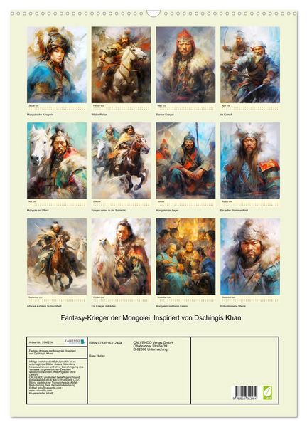 Produktbild: Fantasy-Krieger der Mongolei. Inspiriert von Dschingis Khan (Wandkalender 2026 DIN A2 hoch), CALVENDO Monatskalender