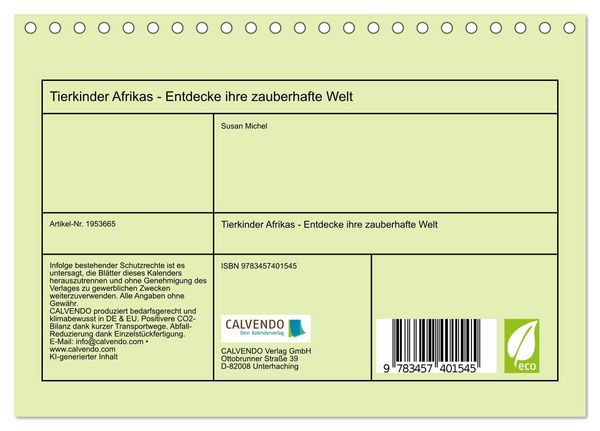 Produktbild: Tierkinder Afrikas - Entdecke ihre zauberhafte Welt (Tischkalender 2026 DIN A5 quer), CALVENDO Monatskalender