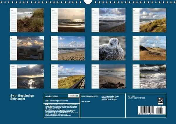Produktbild: Sylt - Best&auml;ndige Sehnsucht (Wandkalender immerw&auml;hrend DIN A3 quer)