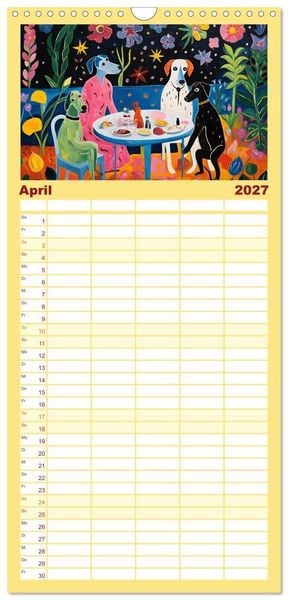 Produktbild: Familienplaner 2027 - Hunde Kunstwerke - Hunde im Stil des Fauvismus k&uuml;nstlerisch gestaltet mit 5 Spalten (Wandkalender, 21 x 45 cm) CALVENDO