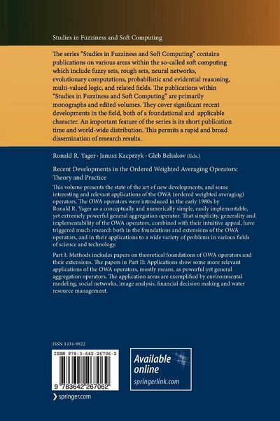 Produktbild: Recent Developments in the Ordered Weighted Averaging Operators: Theory and Practice