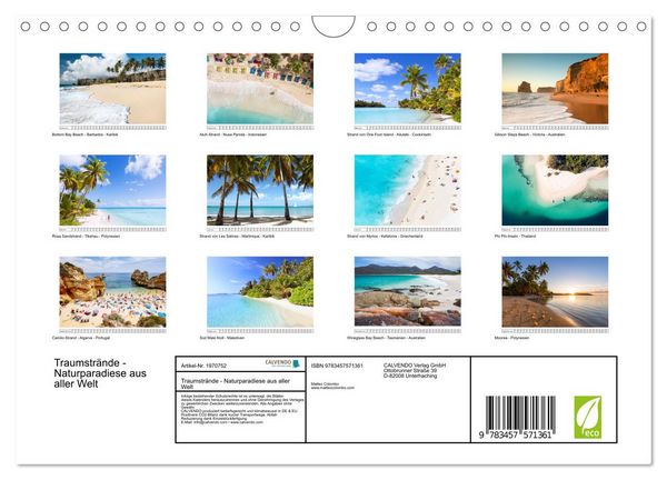 Produktbild: Traumstr&auml;nde - Naturparadiese aus aller Welt (Wandkalender 2026 DIN A4 quer), CALVENDO Monatskalender