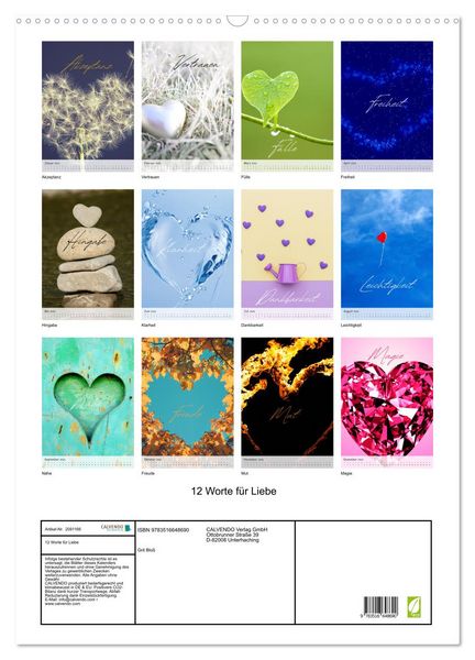 Produktbild: 12 Worte f&uuml;r Liebe (Wandkalender 2026 DIN A2 hoch), CALVENDO Monatskalender
