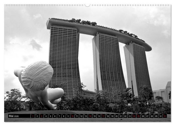 Produktbild: Singapur - Impressionen in schwarz - weiss (Wandkalender 2026 DIN A2 quer), CALVENDO Monatskalender