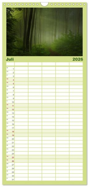 Produktbild: Familienplaner 2026 - Mysterium Wald mit 5 Spalten (Wandkalender, 21 x 45 cm) CALVENDO