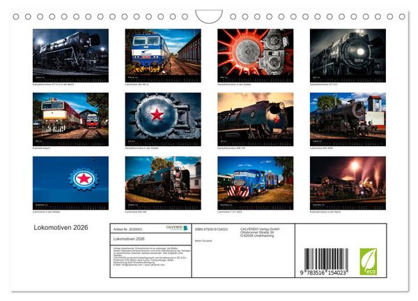 Produktbild: Lokomotiven 2026 (Wandkalender 2026 DIN A4 quer), CALVENDO Monatskalender