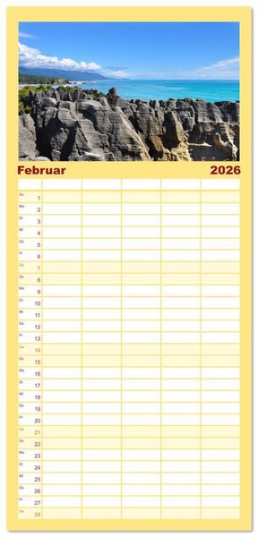 Produktbild: Familienplaner 2026 - Erlebe mit mir das Naturwunder Neuseeland die S&uuml;dinsel mit 5 Spalten (Wandkalender, 21 x 45 cm) CALVENDO