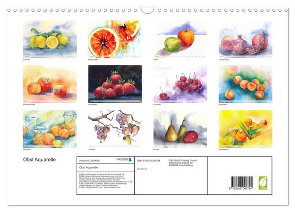 Produktbild: Obst Aquarelle (Wandkalender 2026 DIN A3 quer), CALVENDO Monatskalender