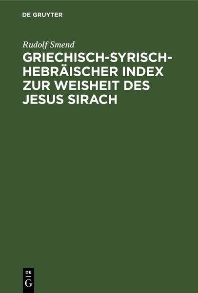 Produktbild: Griechisch-Syrisch-Hebr&auml;ischer Index zur Weisheit des Jesus Sirach