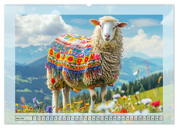 Produktbild: Bunter Schafschick. Flauschige Trendsetter zum verlieben (hochwertiger Premium Wandkalender 2026 DIN A2 quer), Kunstdruck in Hochglanz