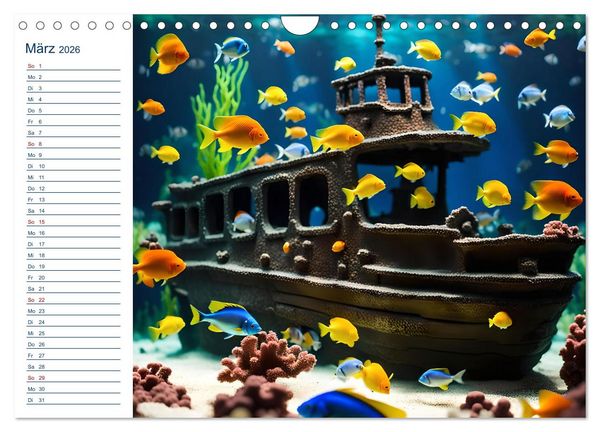 Produktbild: Aquarienzauber - Bunte KI Unterwasserwelten (Wandkalender 2026 DIN A4 quer), CALVENDO Monatskalender