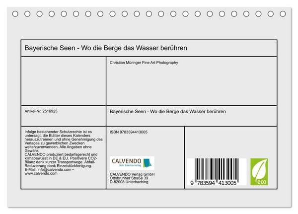 Produktbild: Bayerische Seen - Wo die Berge das Wasser ber&uuml;hren (Tischkalender 2027 DIN A5 quer), CALVENDO Monatskalender