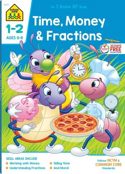 Produktbild: School Zone Time, Money & Fractions Grades 1-2 Workbook