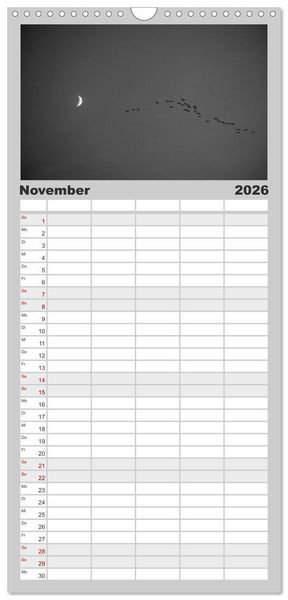 Produktbild: Familienplaner 2026 - BLACK 'N WHITE mit 5 Spalten (Wandkalender, 21 x 45 cm) CALVENDO