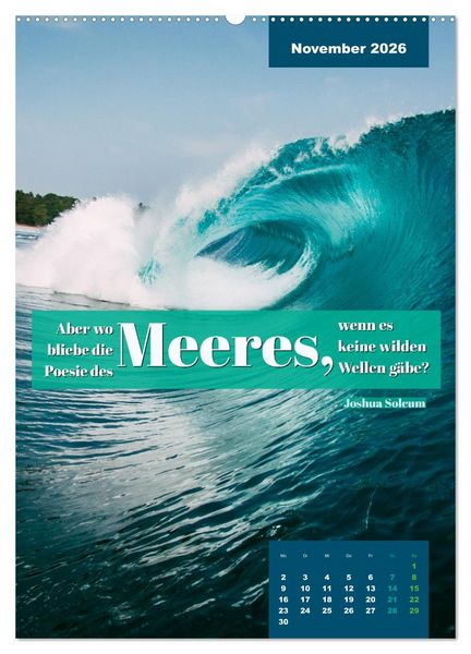 Produktbild: Verr&uuml;ckt nach MEER - Wellen - Strand - Zitate (Wandkalender 2026 DIN A2 hoch), CALVENDO Monatskalender