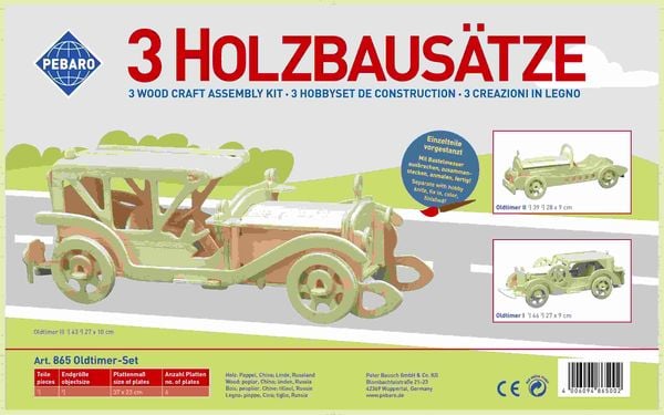 Produktbild: PEBARO 865 - Holzbausatz Oldtimer-Set, Oldtimer I, Oldtimer II, Oldtimer III, 3 Holzkonstruktionen zum Zusammenstecken