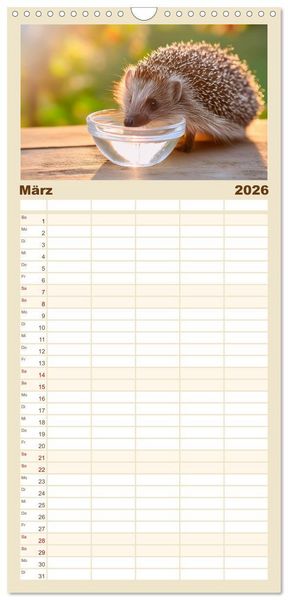 Produktbild: Familienplaner 2026 - Mein Igel-Kalender mit 5 Spalten (Wandkalender, 21 x 45 cm) CALVENDO