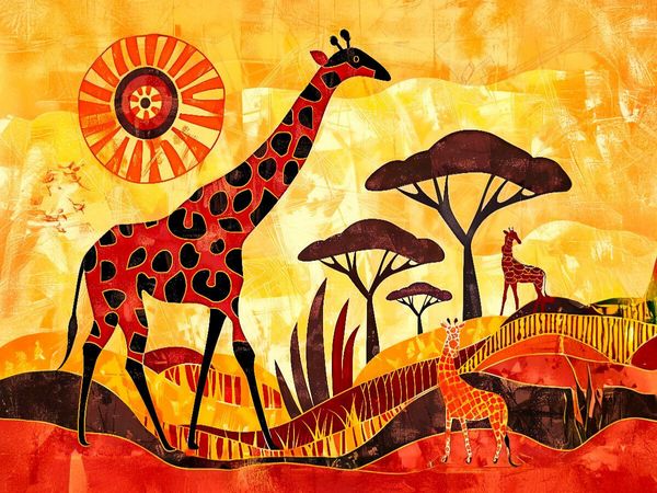Produktbild: CALVENDO Puzzle Giraffenfamilie vor kunstvoller Savannensonne | 1000 Teile Lege-Gr&ouml;&szlig;e 64x48cm Foto-Puzzle f&uuml;r gl&uuml;ckliche Stunden