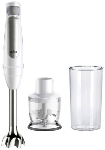 Produktbild: Braun MQ7020 WH Stabmixer 1000 W BPA-frei, stufenlose Geschwindigkeitseinstellung, mit Mixbecher Wei&szlig;, Silber