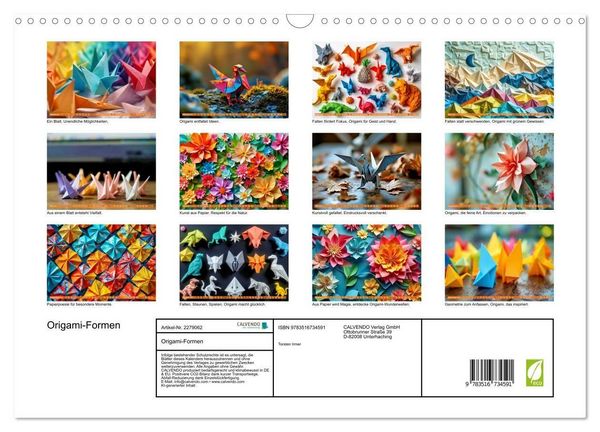 Produktbild: Origami-Formen (Wandkalender 2026 DIN A3 quer), CALVENDO Monatskalender