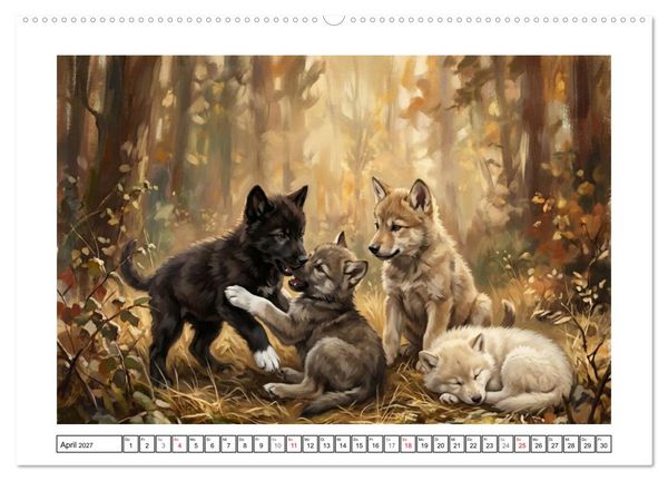 Produktbild: W&ouml;lfe - Die Alpha-Familie (hochwertiger Premium Wandkalender 2027 DIN A2 quer), Kunstdruck in Hochglanz