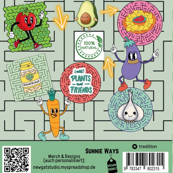Produktbild: Labyrinth Rätselbuch Rätselblock für Erwachsene, Jugendliche - Geschenkidee für Veganer, Vegetarier und Veggie-Fans