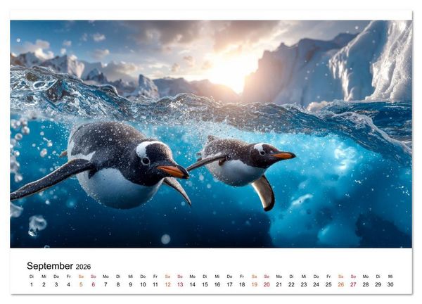 Produktbild: Pinguine - ein Jahr voller Meer (hochwertiger Premium Wandkalender 2026 DIN A2 quer), Kunstdruck in Hochglanz