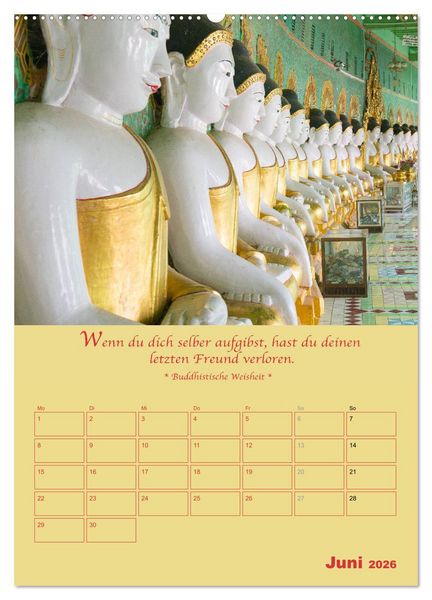 Produktbild: BUDDHA IN GOLD - Mit buddhistischen Spr&uuml;chen (hochwertiger Premium Wandkalender 2026 DIN A2 hoch), Kunstdruck in Hochglanz